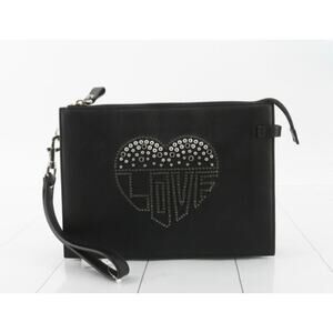 Valentino Studded Love Wristlet Clutch | Black Leather | Silver-Tone | Excellent